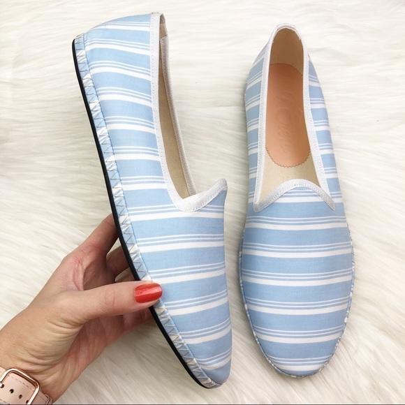 New J. Crew Printed Venetian Loafers in Blue and White Stripe - Picture 3 of 9